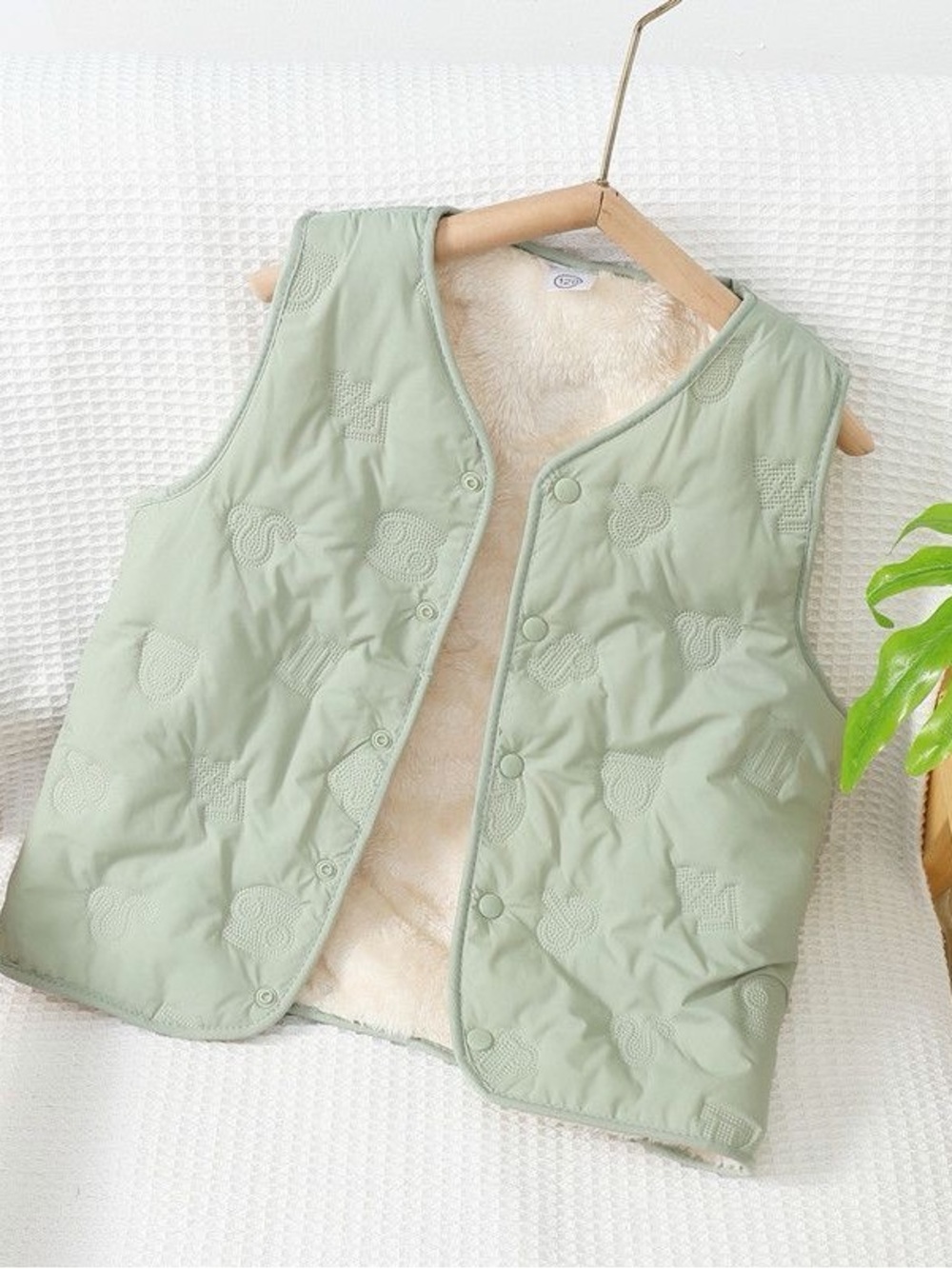 Kids Light Sage Quilted Vest with Plush Lining